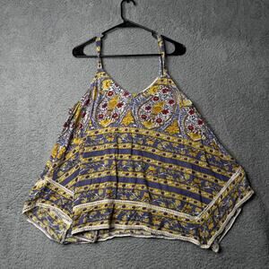 Lucky Brand Tank Top Women's Large Blue and Yellow Floral Sleeveless